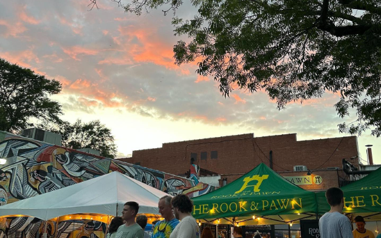 People oustide The Rook & Pawn during Athfest