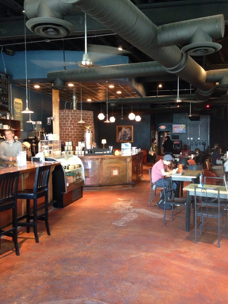 Inside of Hendershot's. People are sitting at tables.