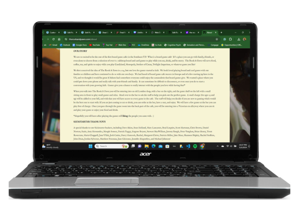 Original About page for the Rook & Pawn