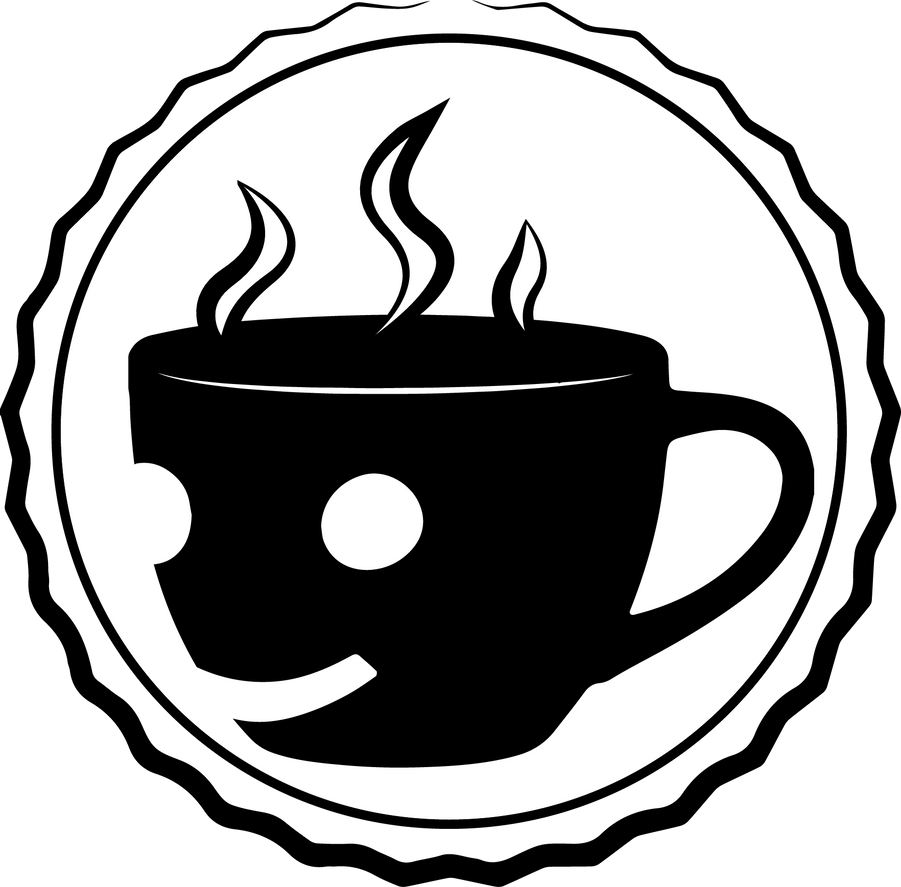 Athens' Coffee Addicts logo. Coffee cup with a smiley face and steam rising up out of it.