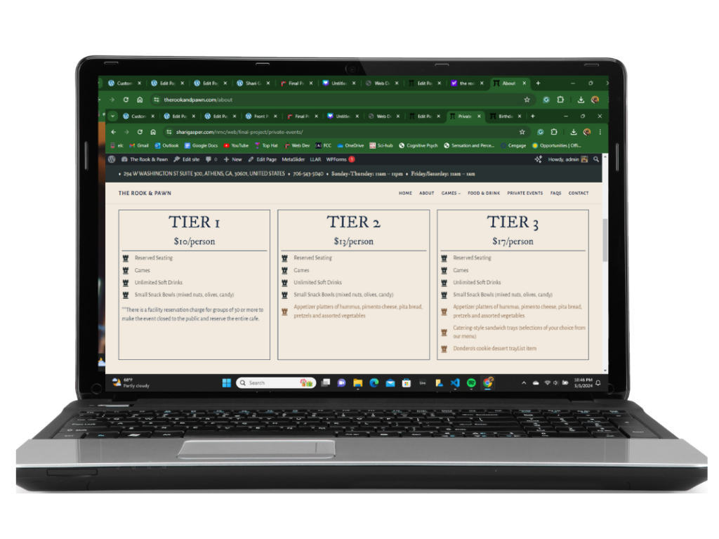 Private Events page on new site