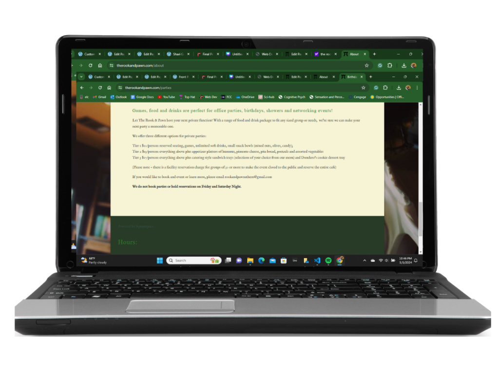 Private Events page on orginal site