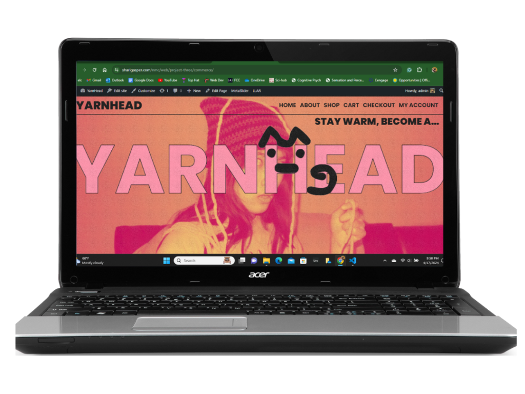 Laptop screen of YARNHEAD website.