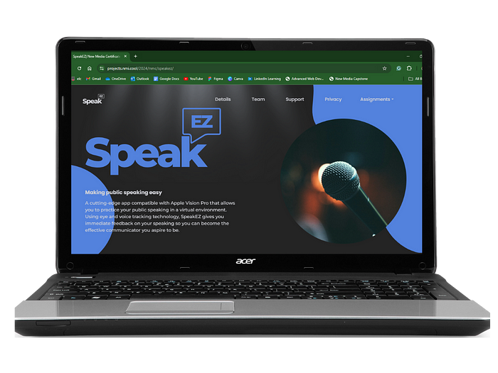 A laptop with the SpeakEZ project website pulled up